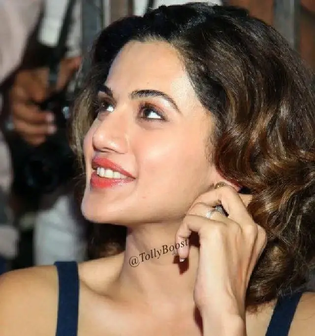 Indian Girl Taapsee Pannu Curly Hairstyle Smiling Face Closeup